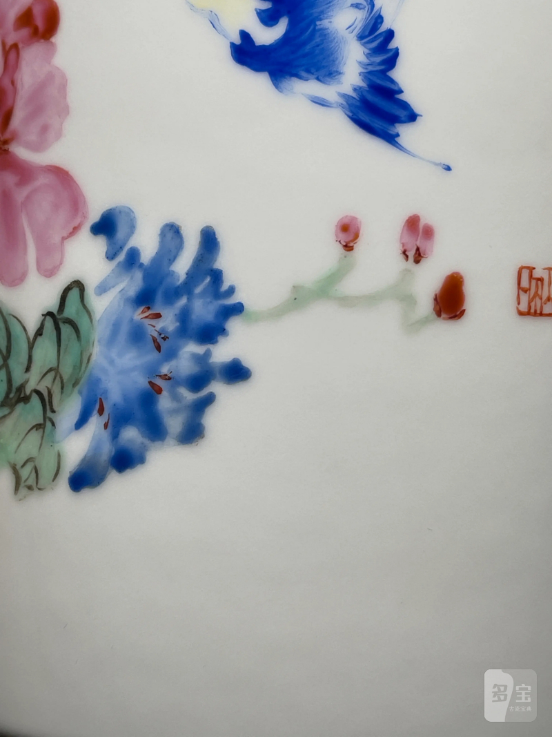 当代 王恩怀粉彩花鸟纹笔筒 - 图6